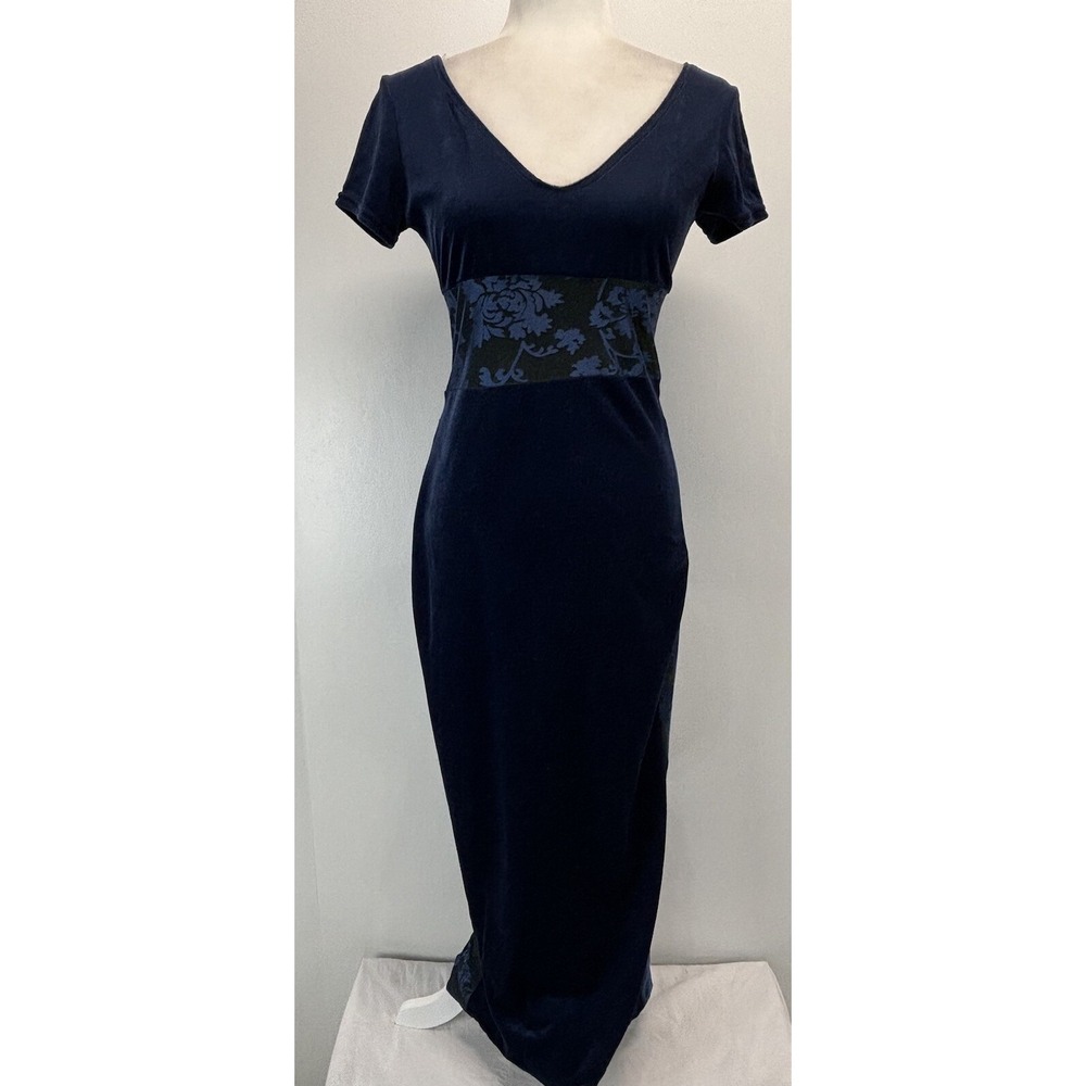 Vtg Possessed Clothing Velvet Maxi Dress Sz Small Blue Floral Grunge Whimsigoth
